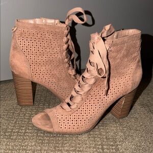 Sam Edelman Blush Perforated Peep-Toe Lace-Up Ankle Boots